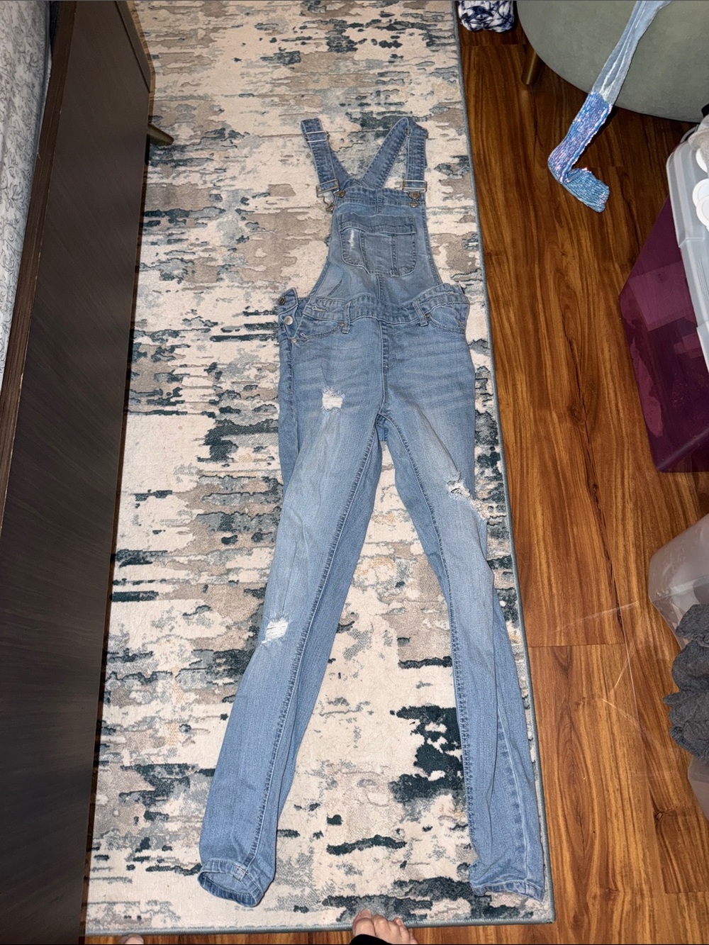 Blue Spice Light Blue Distressed Denim Overalls